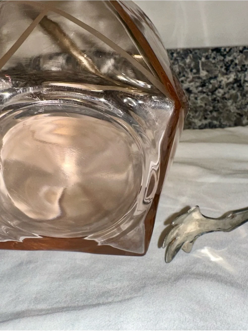 Vintage Pink Depression Glass Art Deco Ice Bucket & Tongs Set
